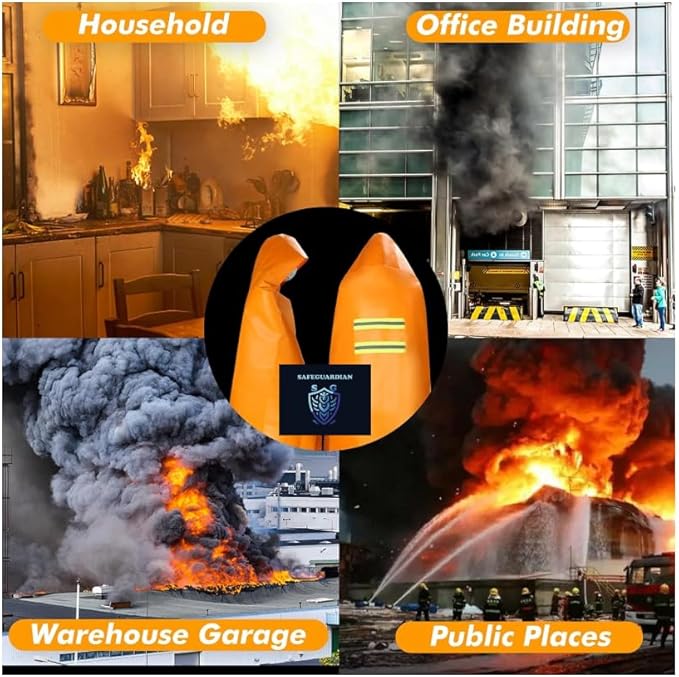 Fireproof Blanket Fire Cloak | Hooded Fire Blanket | Emergency Fire Blankets For Full Body | Emergency Fire Escape Hooded Cape with Reflective Strips | Heat Resistant Up to 1100°F | 65*61
