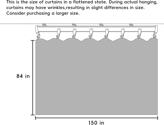 Room Divider Curtains Blackout Ceiling Track Curtain with Hook Wall Mount Sliding Door Curtains Ceiling Mount Extra Wide Curtain Wall Divider for Room Separation (Beige, W150 x H84 Inch)