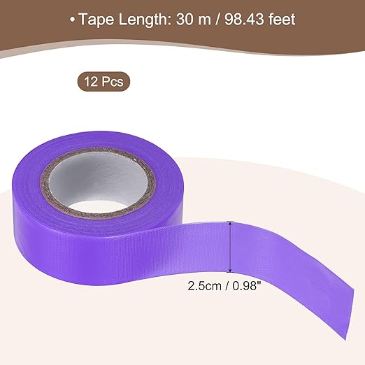 MECCANIXITY Flagging Tape,12 Pcs Non-Adhesive Plastic Neon Survey Marking Tape 1 Inch x 98 Feet for Tree Hunting Boundaries Hazardous Areas Marking Ribbon Purple