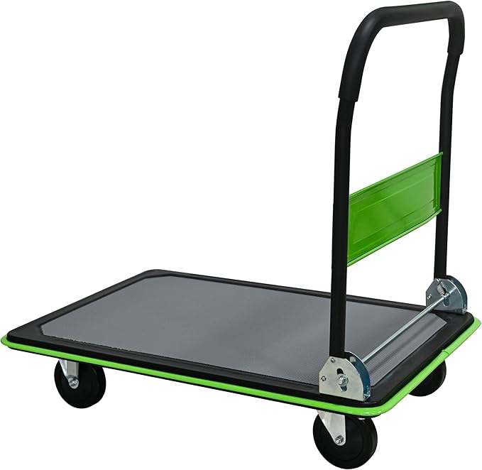 660lbs Large Size Heavy Duty Green Flatbed Cart, Folding Platform Hand Truck with 360Β° Swivel Silent Wheels, Steel Push Dolly for Warehouse & Moving
