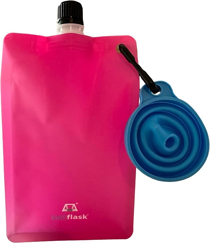 BellFlask - 15 oz. Plastic Flask, Patented, Flexible, Metal-Free, Reusuable, BPA-Free with Carabiner Clip and Filling Funnel