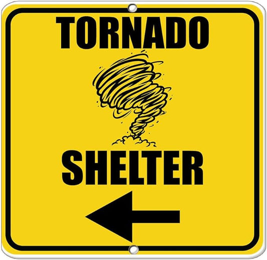 Tornado Shelter with Left Arrow Hazard Emergency Label Vinyl Decal Sticker Kit OSHA Safety Label Compliance Signs 8"