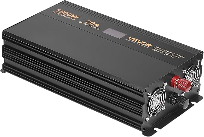 VEVOR Sump Pump Battery Backup System, 1500W, Auto Switches to Battery Inverter for Continuous Sump Pump Operation, Pure Sine Wave, LCD Display, for Basement Protection Emergency and Power Outage