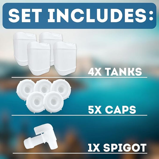 5-Gallon Stackable Water Storage Containers, 5Lids + 1 Spigot, Easy Fill, Survial Supply Emergency Water Storage for Camping and Disaster Preparedness, RV, 20 Gallon (4 Tanks)