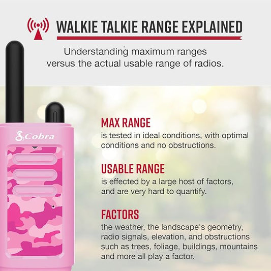 Cobra HE150 P - Kid Friendly Walkie Talkies - 16-Mile Range, 2 Channels Two-Way Radio Set, Pink, (2-Pack)