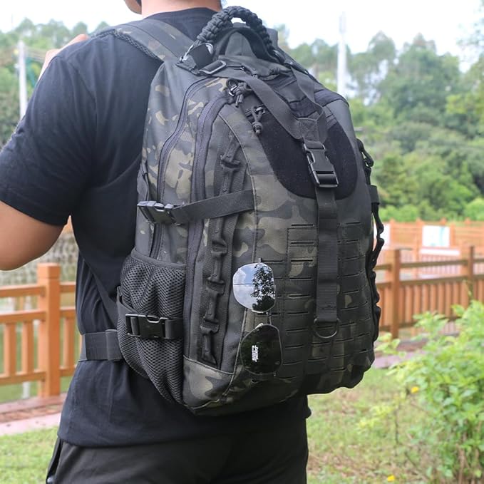 Military Tactical Backpack For Men Laser-Cut Molle Daypack 3 Day for Hiking,Working,Travel (black camo)
