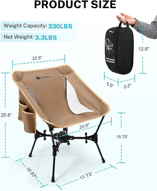 Gonex Portable Camping Chair, The 5th Gen Ultralight Compact Backpacking Foldable Lightweight Folding Chair for Outdoor Camp Hiking Beach Picnic Concert, Supports 330lbs (Khaki, 1 PCS)