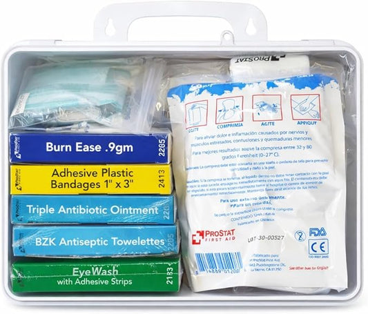 ProStat First Aid 8289 | ANSI Z308.1-2021 Class A & OSHA Compliant 25-Person Plastic First Aid Kit | Type III Wall Mount or Portable Case | Workplace, Industrial, Office & Construction Safety Kit
