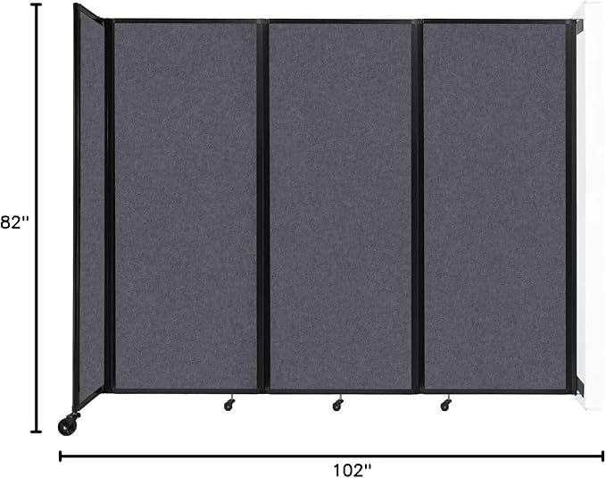 Versare Room Divider 360 Wall-Mounted Folding Partition | Locking Wheels | Temporary Room Separator | 8'6" x 6'10" Dark Gray SoundSorb Panels
