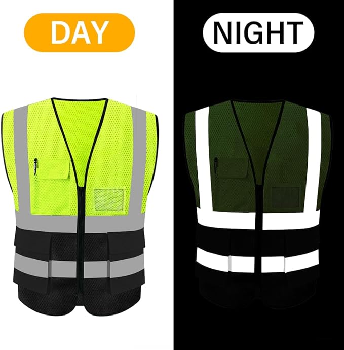 HYCOPROT High Visibility Mesh Safety Reflective Vest with Pockets and Zipper, Meets ANSI/ISEA Standards