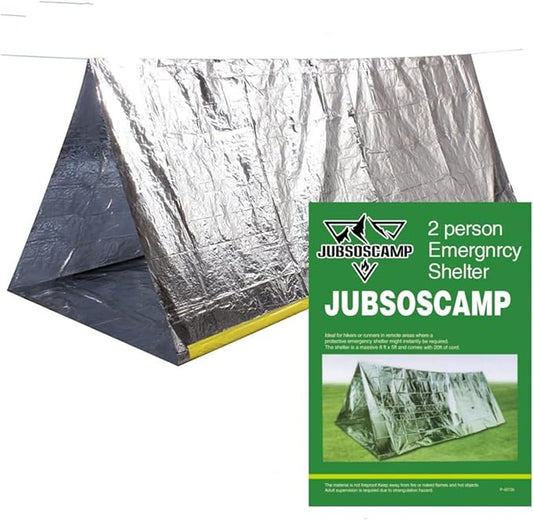 1 Piece Survival Shelter, Polyester Film Emergency Tent Survival Kit with String Bundle Pocket Whistle for Hiking, Car Camping(Silver)