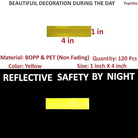Yellow Reflective Stickers 1 inch X 4 inch, Outdoor Waterproof High Visibility Warning Safety Adhesive Reflector Tape (120 Pcs)