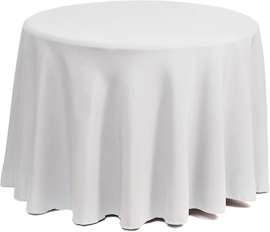 Gee Di Moda Round Tablecloth - 90 Inch White Round Table Cloth for 30 to 60 Inch Round Tables - Heavy Duty Washable Fabric - for Buffet Table, Holiday Party, Dinner, Wedding & Baby Shower