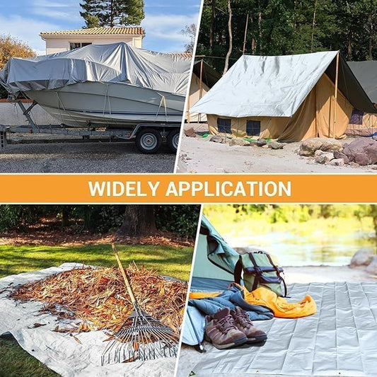 Heavy Duty Waterproof Tarp, 40 x 60 Feet, 12 MIL Thick Polyethylene, Silver/Black with Reinforced Grommets, UV Resistant