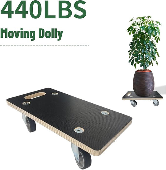 Furniture Mover Dolly Portable Wood Rolling Mover for Moving Furniture Sofa Cabinet Refrigerator, 360° Rotatable Soft TPR Rubber Universal Wheels, 440Lbs Capacity, Black (2 Packs)