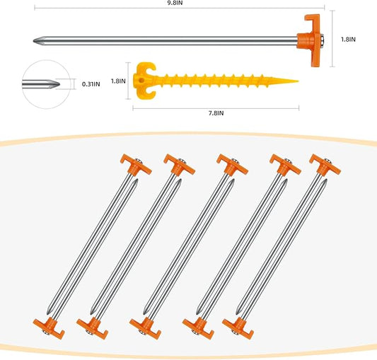20+2PCS Tent Stakes Heavy Duty Camping Stakes,AVOFOREST 9.8Inch Non-Rust Metal Tent Pegs Ground Stakes Tent Spikes Camping,Garden,Hiking Orange