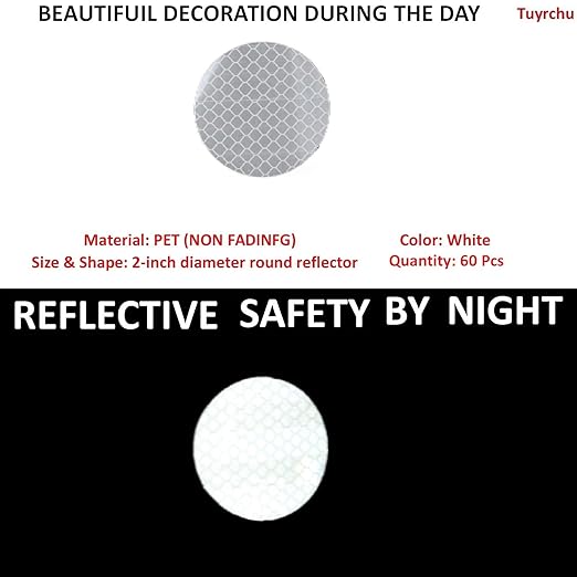 White Reflective Stickers 2-inch Diameter Round Reflector, Outdoor Waterproof High Visibility Warning Adhesive Tape (60 Pcs)