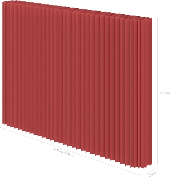 Foldable Room Divider Privacy Screens Movable Temporary Wall Space Partition, 5.25~9.19 FT Tall, 6.56~16.4 FT Width, Choice of Various Sizes and Styles(Red)