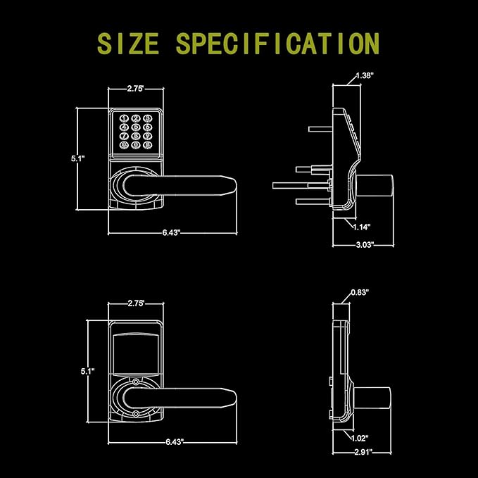 Keyless Entry Door Lock with Handle - IC Card and Anti-peep Password - Easy Installation for Home, Hotel - Matte Black