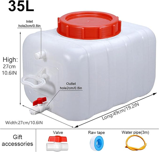 Large Capacity Water Container with Spigot Hose, Portable Water Storage Tank 52.8 Gallon No Leakage Camping Water Carrier for Emergency Vehicle Car Outdoor Hiking Picnic(Size:35L/9.3Gal)