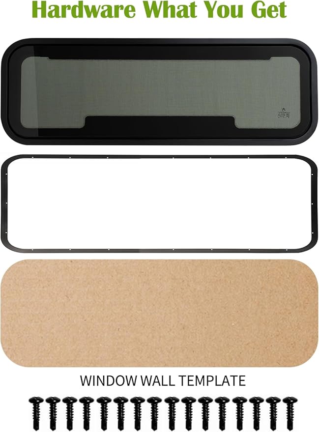 33.5"x10.5" RV Awning Window - DOT Certified, Aluminum Frame w/Removable Screen, Sliding Ventilation Design for Campers & Motorhomes