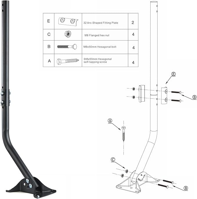 PIBIDI Adjustable Attic/Outdoor Antenna & Weather Station Mounting Pole Universal Mount Brackets - Easy Installation, Solid Structure, Weather Proof (1 1/4" Diameter, 33 1/4" Arm Length)