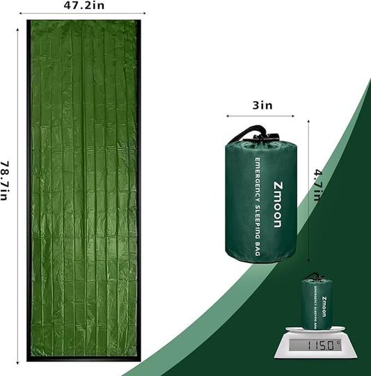 Zmoon Emergency Sleeping Bag Survival Bag, Portable Waterproof Thermal Bivy Sacks,Bivvy Bags,Camping Mylar Sleeping Bag Survival Gear Emergency Blankets Survival Shelter