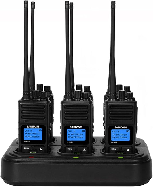 SAMCOM 5wTwo Way Radio,Professional/Business Walkie Talkies - Rechargeable, 1500mAh Programmable Walkie Talkie for Adults Heavy Duty with 6 Way Multi-Unit Charger Gang (Radios 6 pcs + Charger Dock)