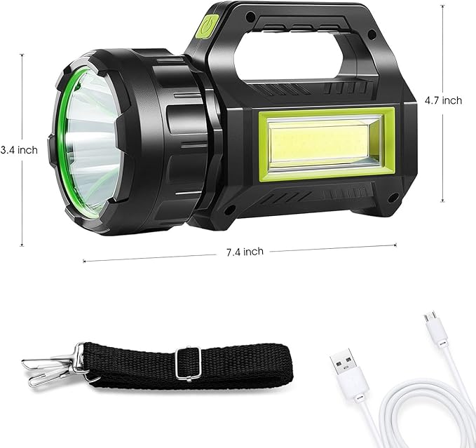 SUYOOULIN Solar LED Spotlight Lantern, Rechargeable Super Bright 10000LM Handheld LED Searchlight Flashlight, Multifunction Camping Lantern Work Light, 5 Light Modes, Waterproof, for Emergency, Home