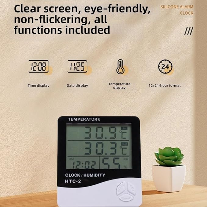 Digital Temperature and Humidity Monitor with Large LCD Display Indoor Outdoor Thermohygrometer Clock and Calendar for Home Office Garden Warehouse