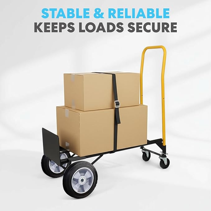 SIMPLI-Magic 2 in 1 Convertible Hand Truck and Dolly, 800LBS – Heavy-Duty Moving Dolly Cart with 10" Flat Free Rubber Wheels & Handle