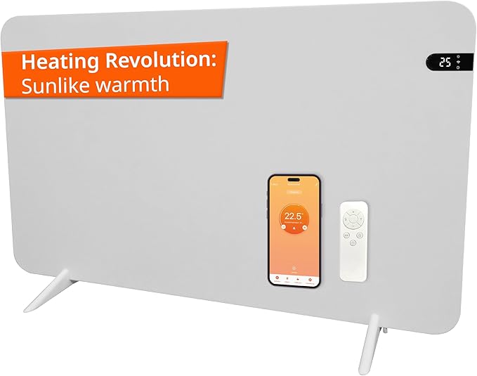 Könighaus 600W Smart Dual Space Heater – Wall heater and mobile use – WiFi App Control & Remote – Includes Towel Rack, Stand Feet & Mounting Kit – Color: White