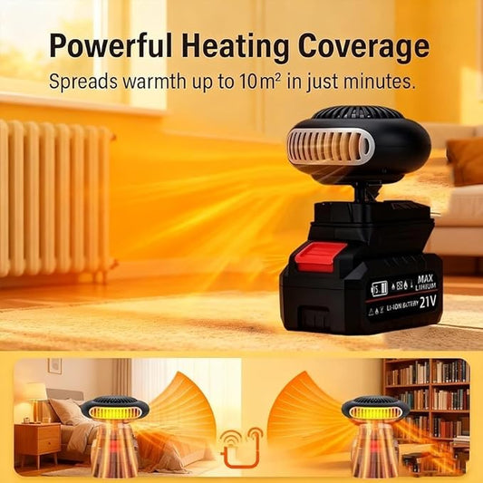 Battery Powered Heater, 2026 New Portable Rechargeable Battery Powered Space Heater Cordless with USB &3900mah Batteries/Anti Tilt Design for Camping/Indoor/Car Defroster (15 Batteries Kit)