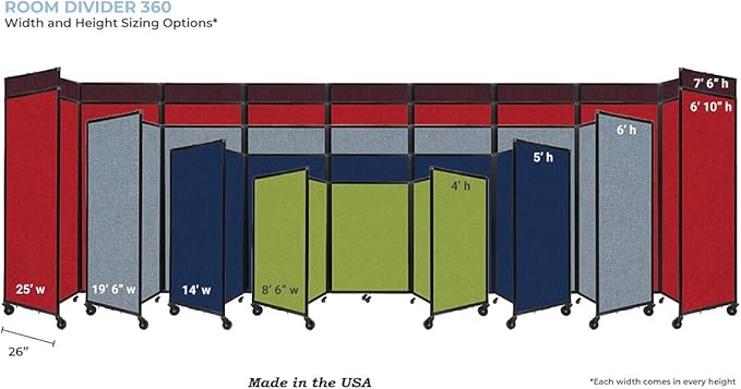 Versare Room Divider 360 Portable Wall Partition | Folding Panels | Large Freestanding Divider | Locking Wheels | Temporary Room Separator | 14' x 7'6'', Mocha