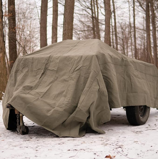 WHITEDUCK Canvas Tarp 18 oz. Heavy Duty Waterproof UV Resistant, Rustproof Grommets, Industrial & Commercial Use Cloth Tarp (Cut Size: 12'x12', Finished Size: 11'6"x11'6", Olive Drab)