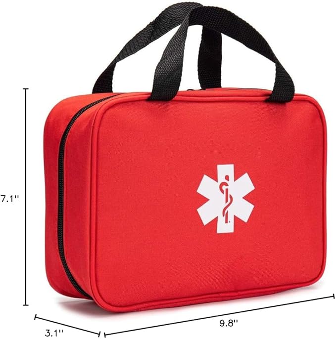 Red First Aid Bag Empty Travel Rescue Pouch First Responder Storage Medicine Emergency Bag for Car Home Office Kitchen Sport Outdoors (Red with Folders)