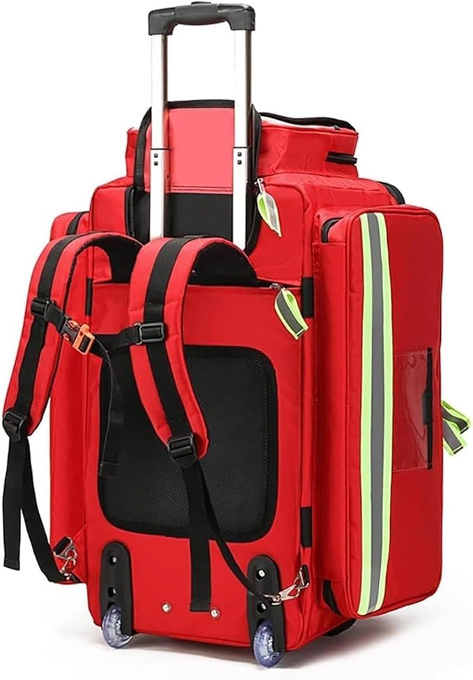 Rolling First Aid Kit Bag with Waterproof Trolley, Large Capacity Trauma Medical Bag for Home Health, EMT, EMS, Doctors, Nurses - Detachable Compartments Included