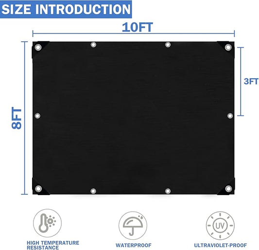 Tarps Heavy Duty Waterproof, 8x10FT Heavy Duty Tarps with Grommets Reinforced Edges, UV Resistant, Tear&Fade Resistant, 16 Mil Black Covers for Camping Patio Roof Boat Outdoor