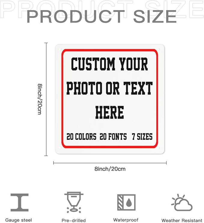 Custom Metal Sign, Personalized Aluminum Sign for Office, Business, Workplace, office, Home, Airbnb, Delivery Signs, 8x8 Inch