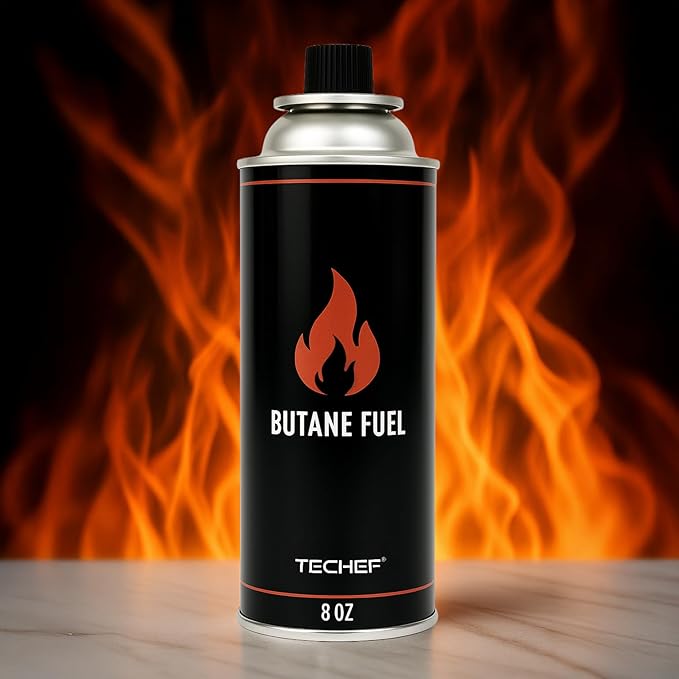 8oz Butane Gas Fuel Canisters Cylinders Tin with Dual Safety System for Portable Gas Stoves, Camping Stoves, Gas Burners, Cooking Torch, UL Listed, Made in Korea