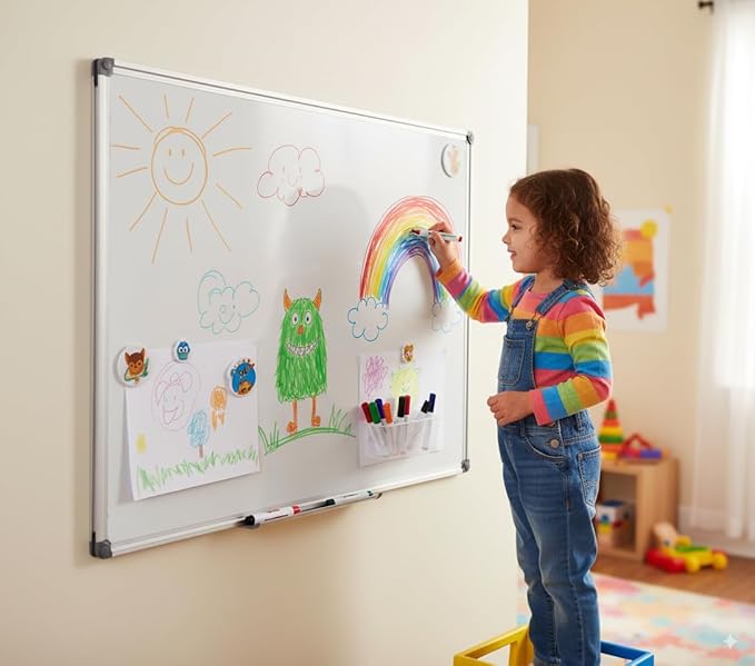 36 x 24 Inch Magnetic Dry Erase Whiteboard - Wall Mounted Personal Vision Board for Home Office, Kids Drawing & Daily Planning - Silver Aluminum Frame with Tray (3 x 2 Ft)