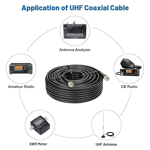 KMR400 Coaxial Cable 150FT, PL259 CB Antenna Coax Cable Jumper UHF Cable Male to Male Connector Low Loss 50 Ohm for Ham Radio, VHF Radio, Antenna Analyzer, SWR Meter