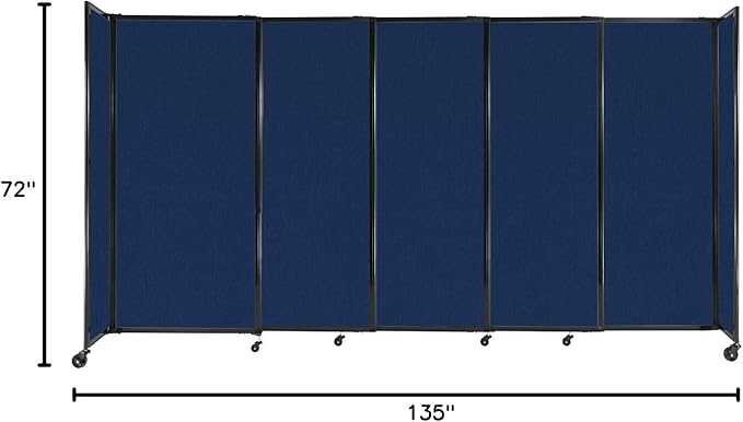 Versare Straightwall Sliding Portable Wall Partition | Freestanding Office Dividers | Locking Wheels | Temporary Room Separator | 11'3'' Wide x 6' Tall Navy Blue Fabric Panels
