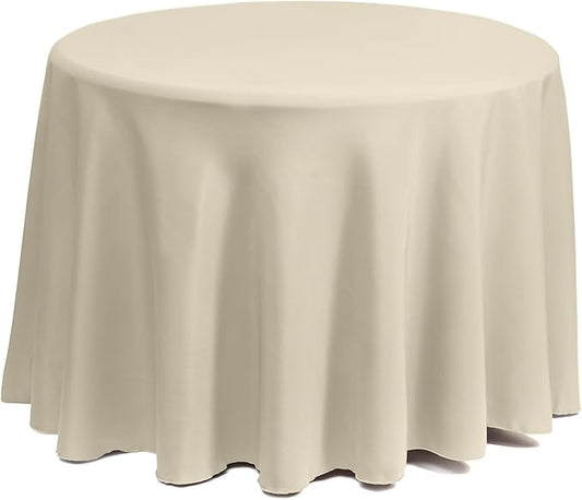 Gee Di Moda Round Tablecloth - 120 Inch Ivory Round Table Cloth for 60 to 96 Inch Round Tables - Heavy Duty Washable Fabric - for Buffet Table, Holiday Party, Dinner, Wedding & Baby Shower