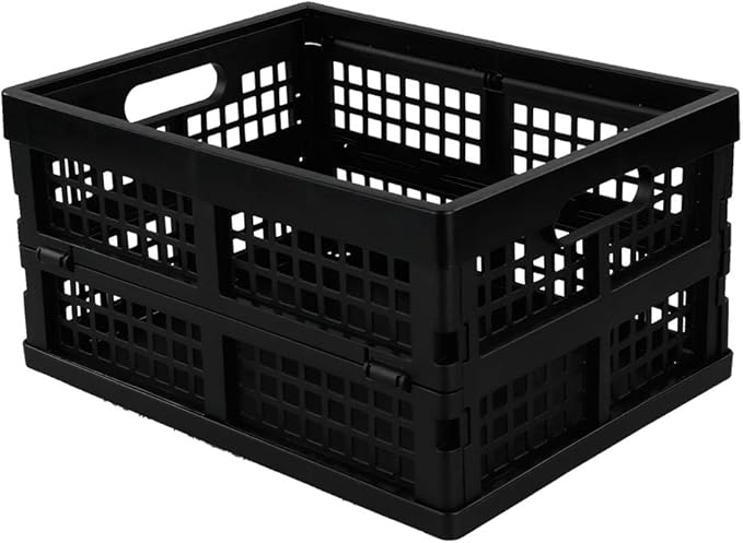 Morcte 3-Pack 15 L Plastic Collapsible Storage Crates, Folding Storage Crate, Black