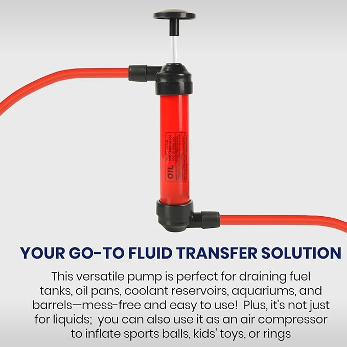 2nd Generation Fuel Transfer Pump Kit - Versatile Pump for Gas, Oil, RV Antifreeze, and More - Manual Hand Pump for Automotive, Lawn Mowers, Fish Tanks, and Transmission Fluid