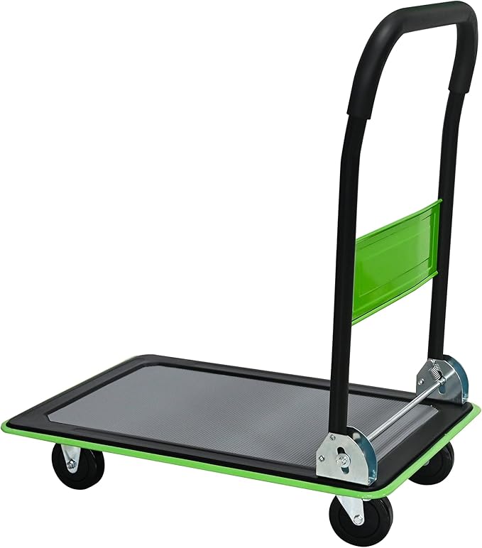 Green Folding Platform Hand Truck 330 lbs Capacity, Heavy Duty Flatbed Cart with 360Β° Swivel Silent Wheels, Non-Slip Alloy Steel Dolly for Warehouse, Delivery, and Storage β Foldable Design