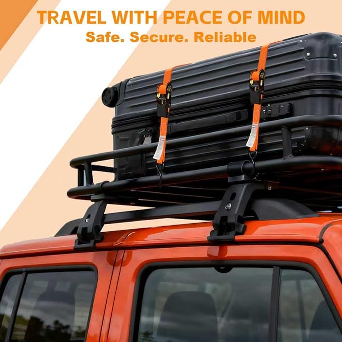 Ratchet Straps Heavy Duty 4-Pack - 1''x 15' (1,680lb Break Strength) - Motorcycle Straps Tie Downs with Safety S Hooks -Cargo Straps for Moving, Appliances, Motorcycle, Trucks, Car - Orange