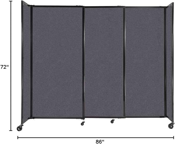 Versare Straightwall Sliding Portable Wall Partition | Freestanding Office Dividers | Locking Wheels | Temporary Room Separator | 7'2" Wide x 6' Tall Dark Gray SoundSorb Panels