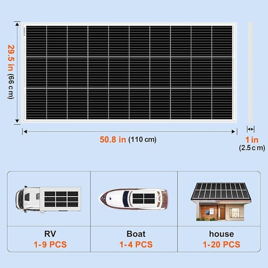 DOKIO 200W Monocrystalline Solar Panel 12V, Half-Cell High Efficiency Glass Module with Aluminum Frame, MC4 Connector, Pre-Drilled Holes for RV, Roof, Off-Grid Power